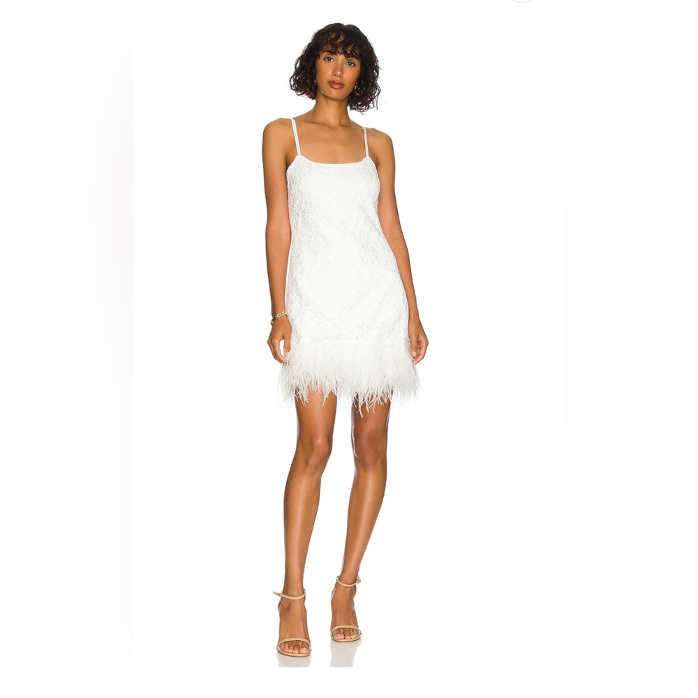Mari Feather Trim Dress in White